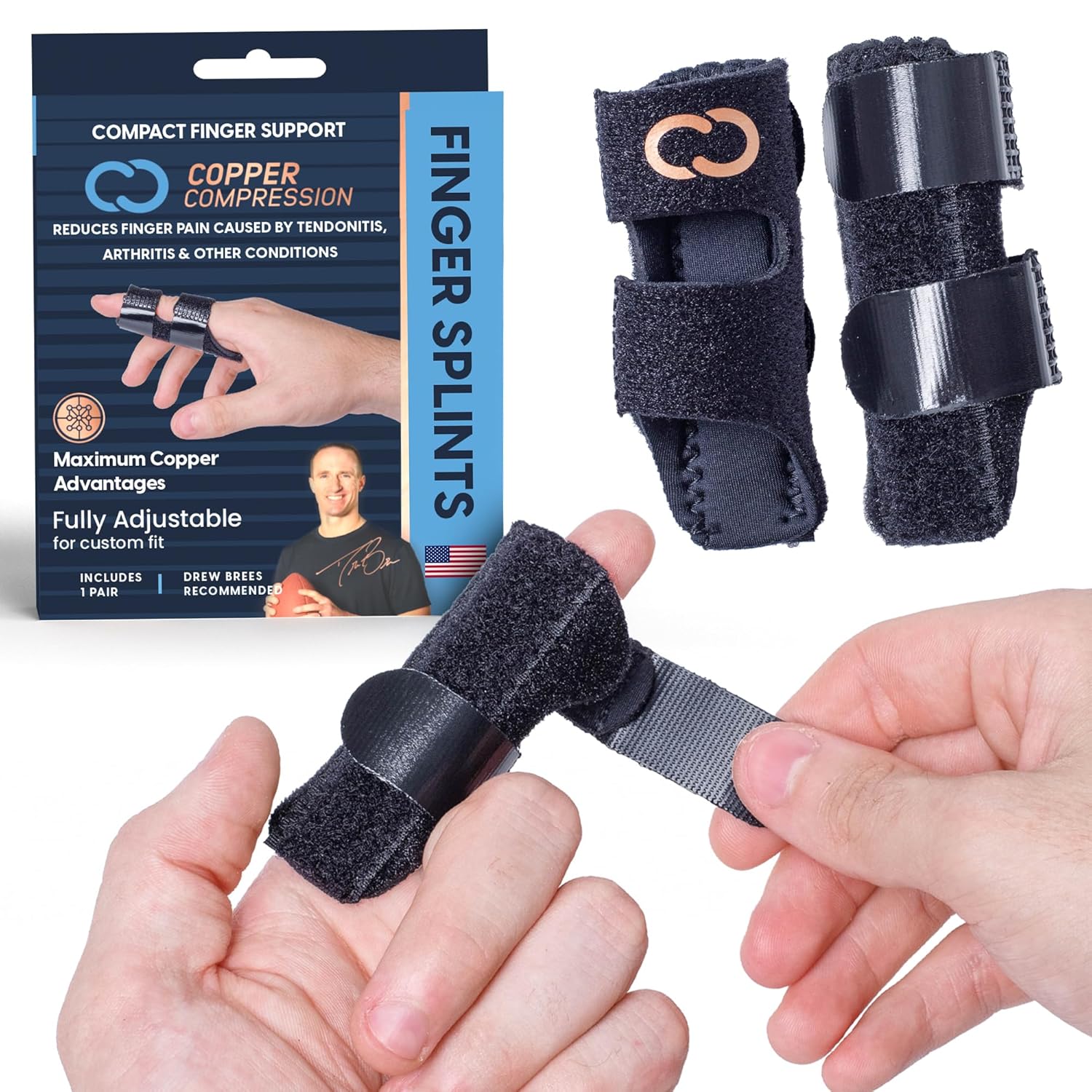 Copper Compression Férula para dedos, soporte de dedo gatillo para artritis, tendinitis, bloqueo de dedos, esguinces y alivio del dolor, férula