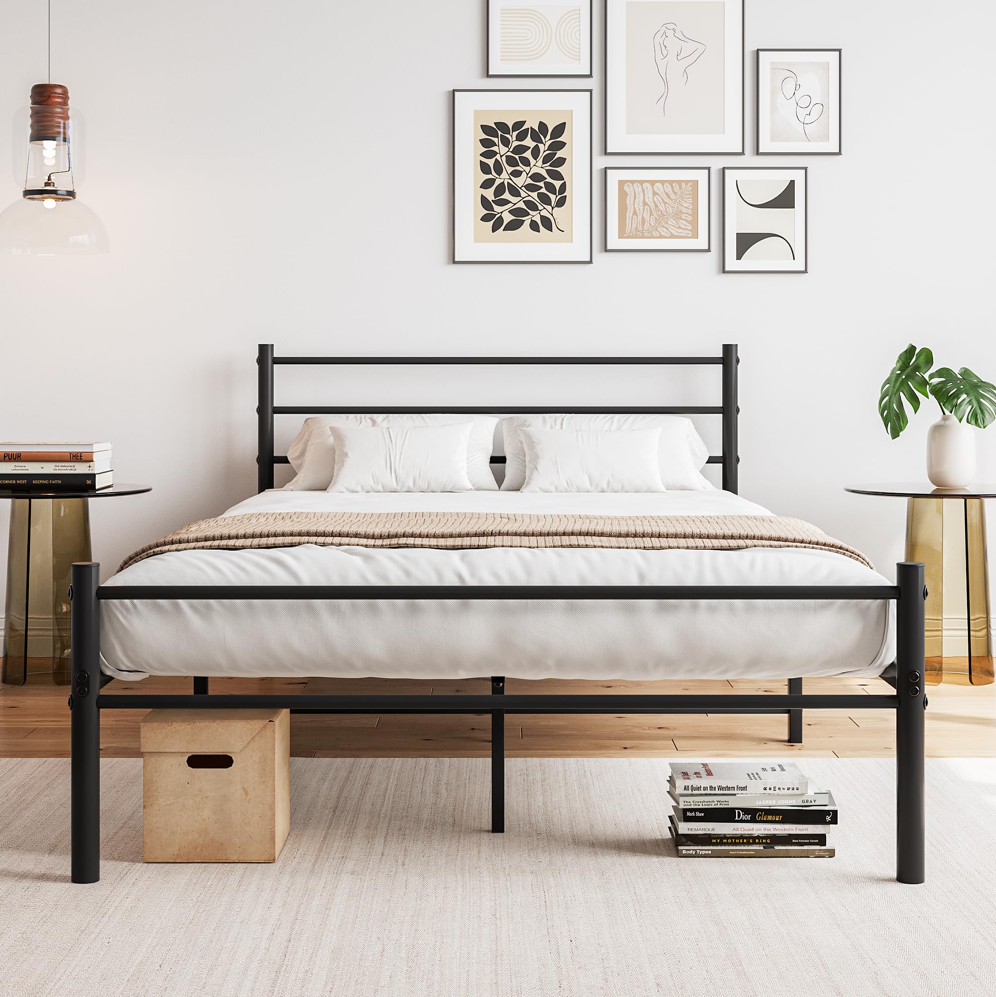 FOUBAM Metallbett 120x200 Mit LED & Ladestation - Ergonomisches Kopfteil Mit Stauraum