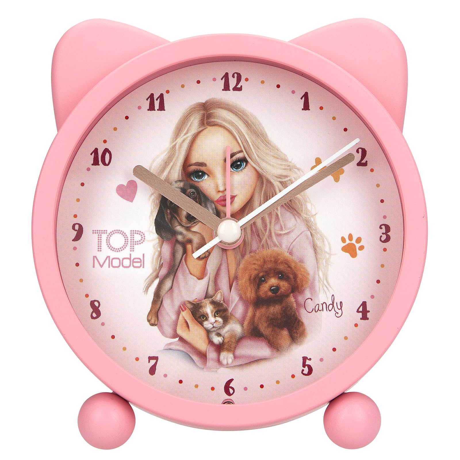 Depesche 13868 TOPModel Fur Ever Friends Alarm Clock in Pink for Children with Model Motif Dog and Cat Silent Clock with Light Function Includes Battery
