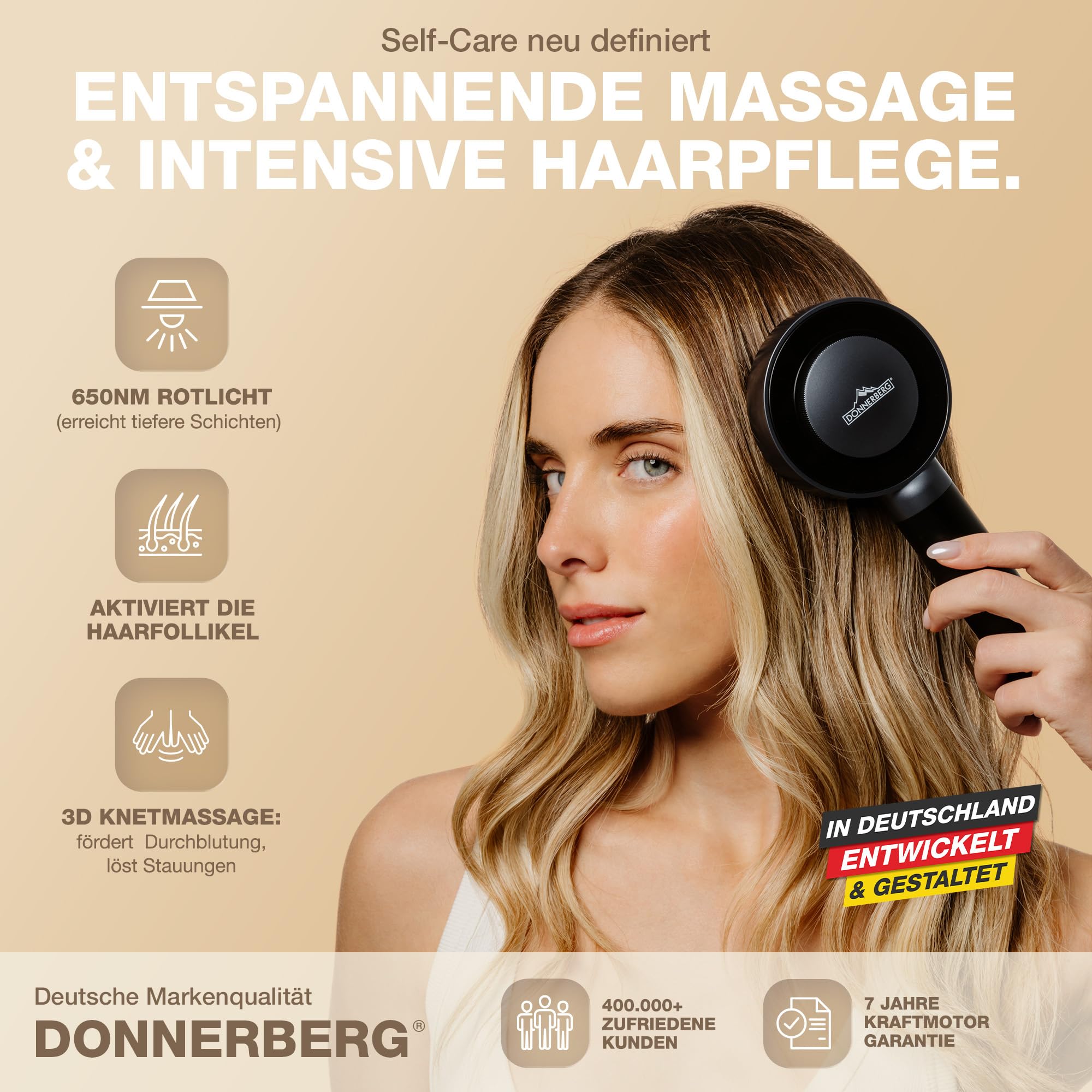 DONNERBERG® MIO Haar- & Kopfhautpflege Elektrischer Haaröl Applikator mit 7 Jahren Kraftmotor Garantie: Die Kopfmassagebürste für entspannende Kopfhautmassage und effektive Haarpflege