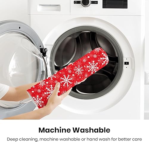 Miniatura 4 de Tapete de baño rojo con copos de nieve navideños, antideslizantes, de franela, absorbente de agua, de secado rápido, suave, para suelo, dormitorio,