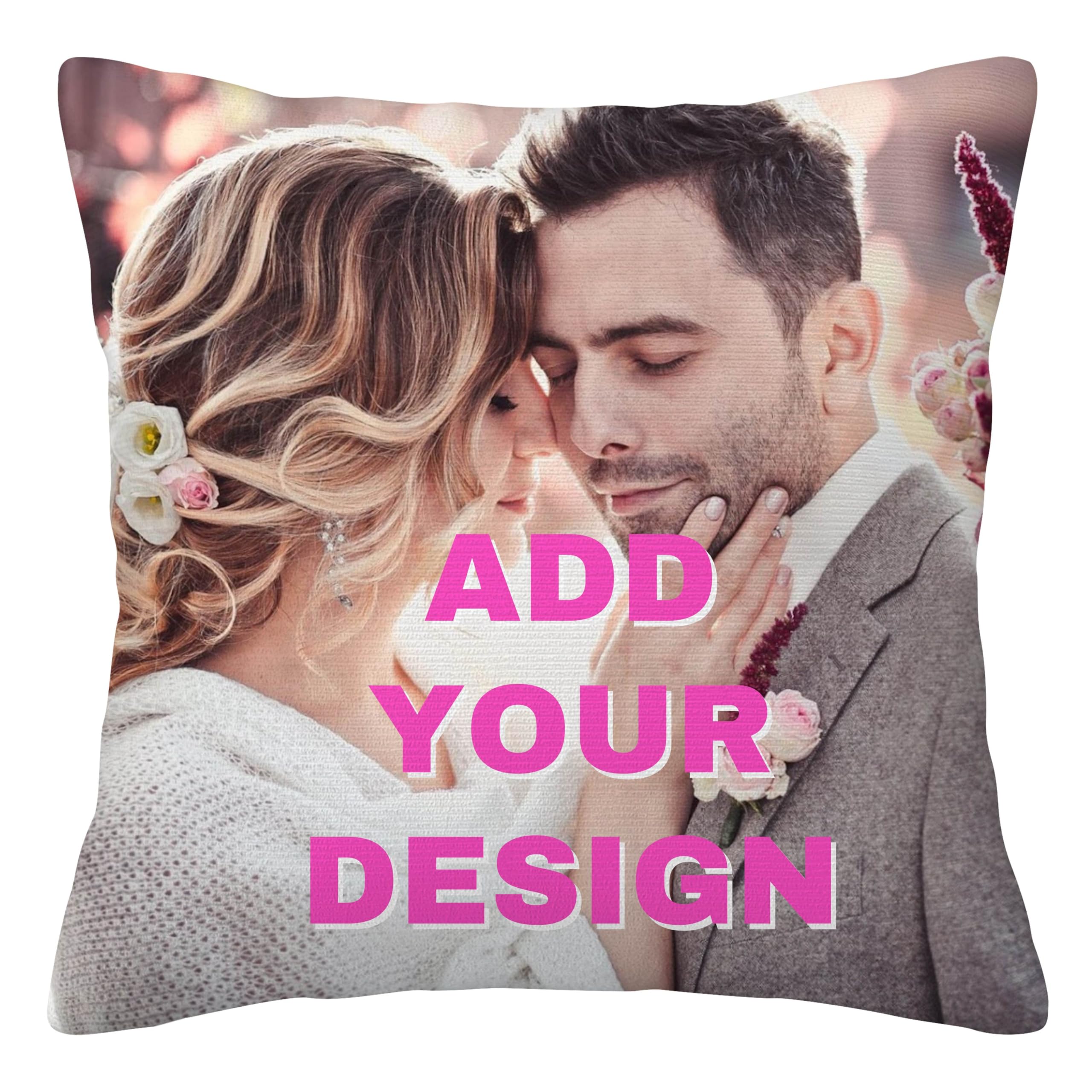 Hxkifhgm Custom Pillow with Picture Text, Two-Sides Short Plush Customized Photo Pillowcase 18"x18" Personalized Pillow Cover, Custom Love Couple