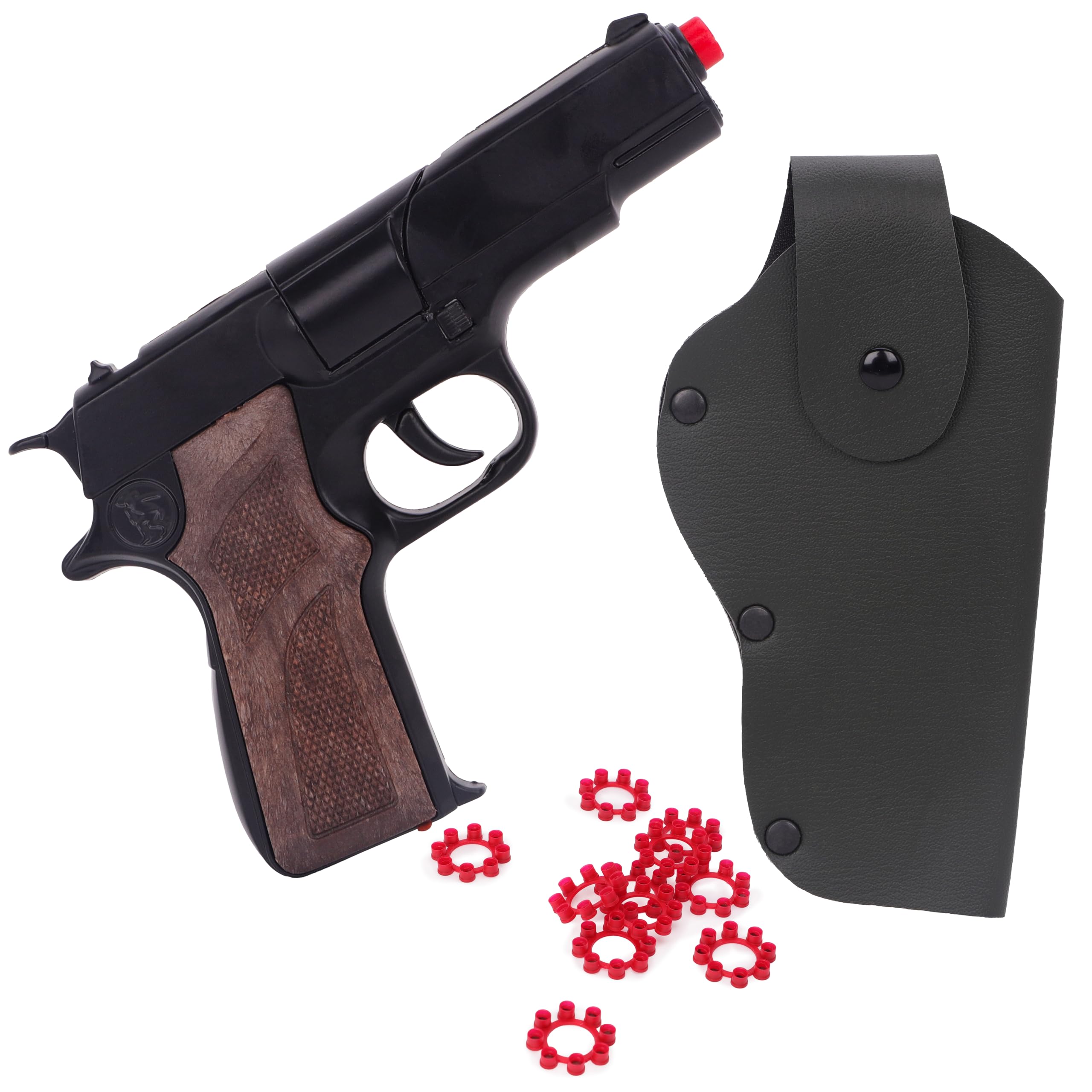 Toyland® 17cm (7”) Black Die-Cast Metal Command Toy Shot Gun with Holster - 8 Shot Cap Gun With 96 Shots Included - Action Role Play Pistol Set for Kids - Fancy Dress Accessories - Ages 3+