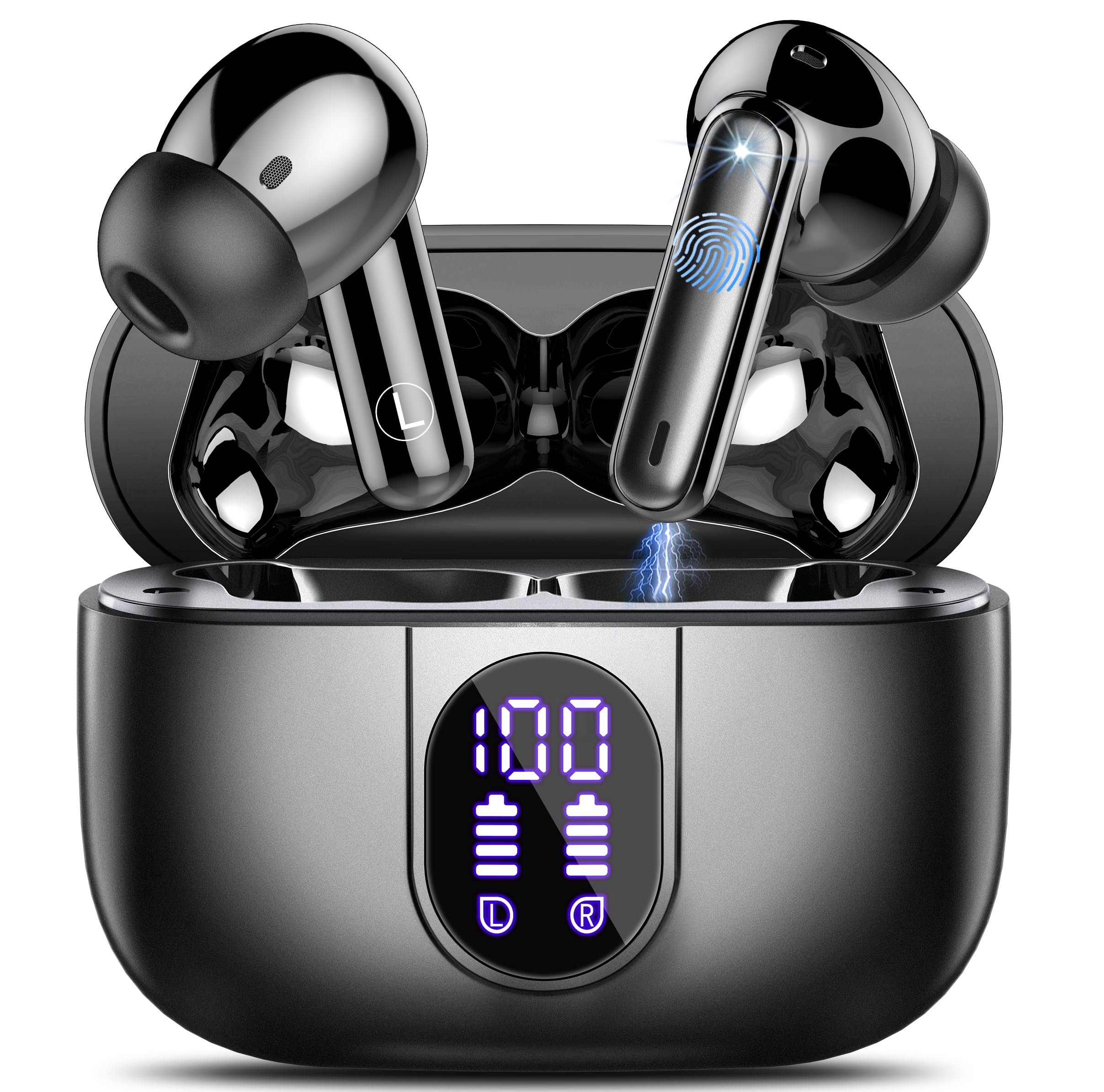 Wireless Earbuds, Bluetooth 5.3 Headphones In Ear with 4 ENC Noise Cancelling Mic, 40H Playtime Bluetooth Earphones, Mini Deep Bass Stereo Ear Buds, IP7 Waterproof Wireless Headphones, LED Display
