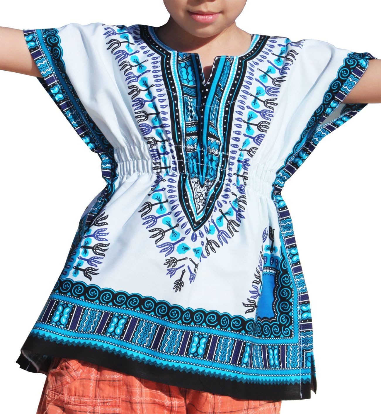 RaanPahMuang Childs African Dashiki Festival Bright Cotton Open Collar Shirt
