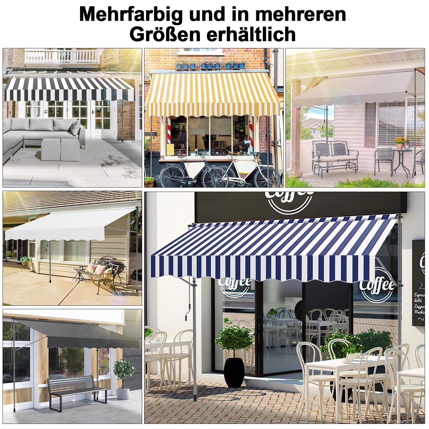 Toldo con sujeción de 300 cm de ancho con manivela manual, toldo para balcón sin necesidad de perforación, toldo ajustable en altura con protección UV50+ y repelente al agua, montaje