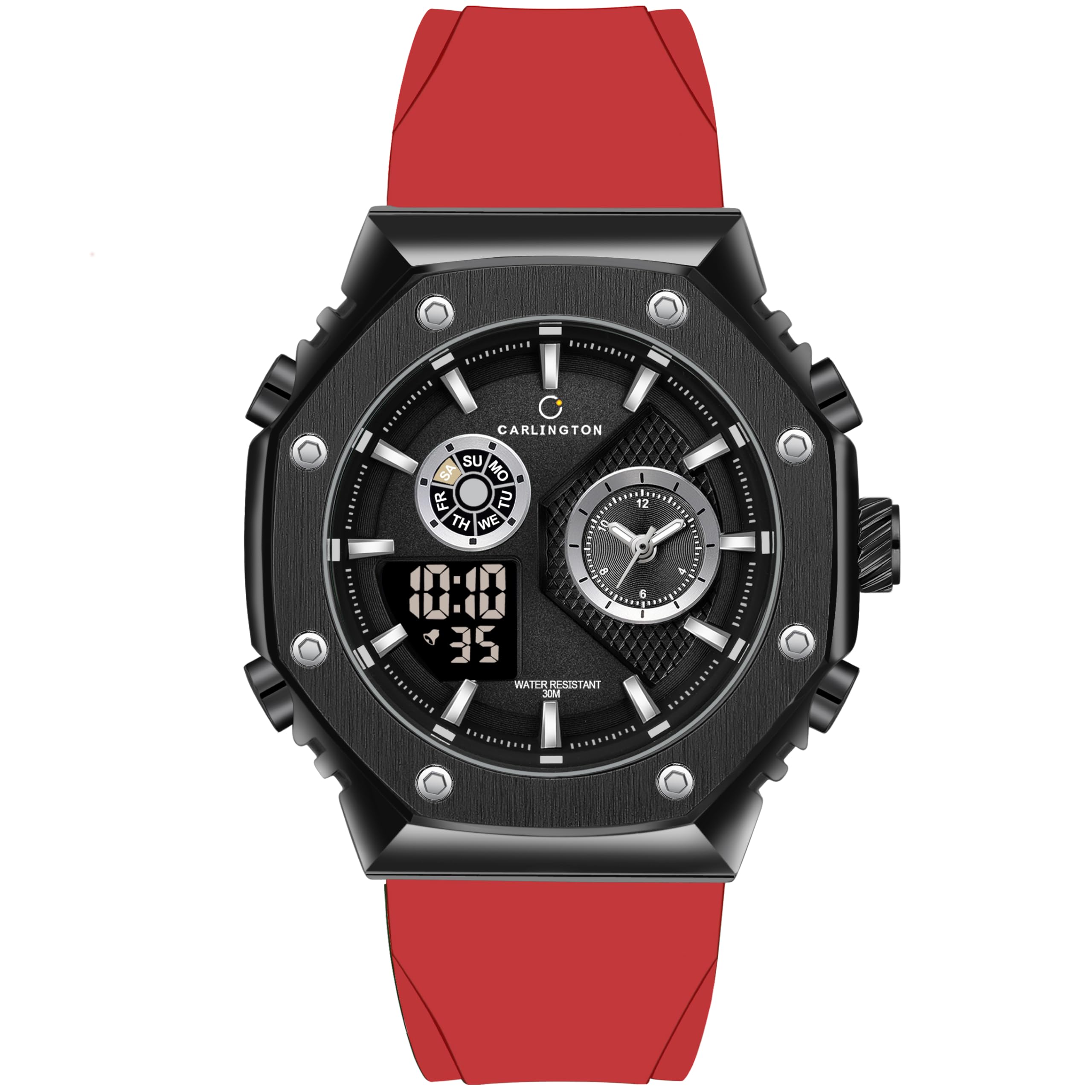 Carlington Stainless Steel Analog-Digital Wrist Watch For Men-Ct 7711 Red (B0CQVQ3FZN) Amazon Price History, Amazon Price Tracker