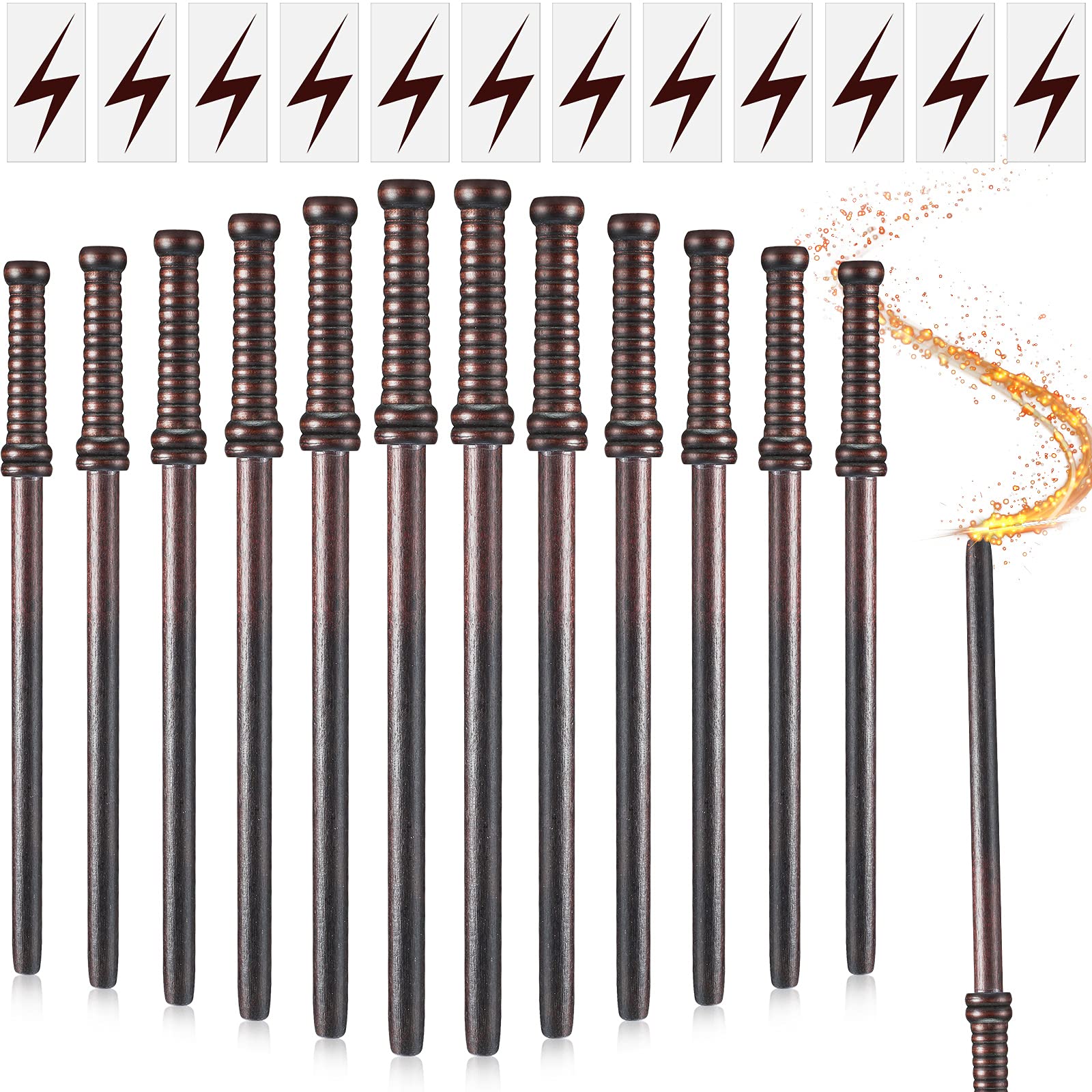 Zonon 24 Pieces Wand Pencils and Lightning Bolt Tattoos Stickers Wizard Party Supplies Magic Birthday Goody Bag Filler Party Favors Wood for Teen Wizard School Decor Theme Birthday Party Supplies