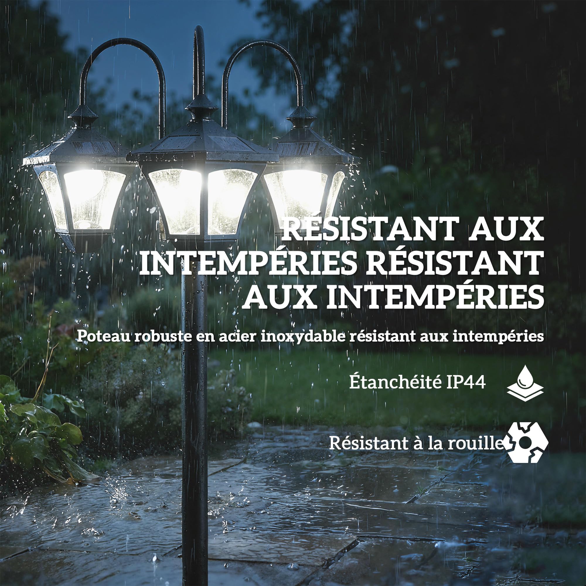 Outsunny Lampadaire Extérieur sur Pied à 3 Têtes, Éclairage LED, Noir