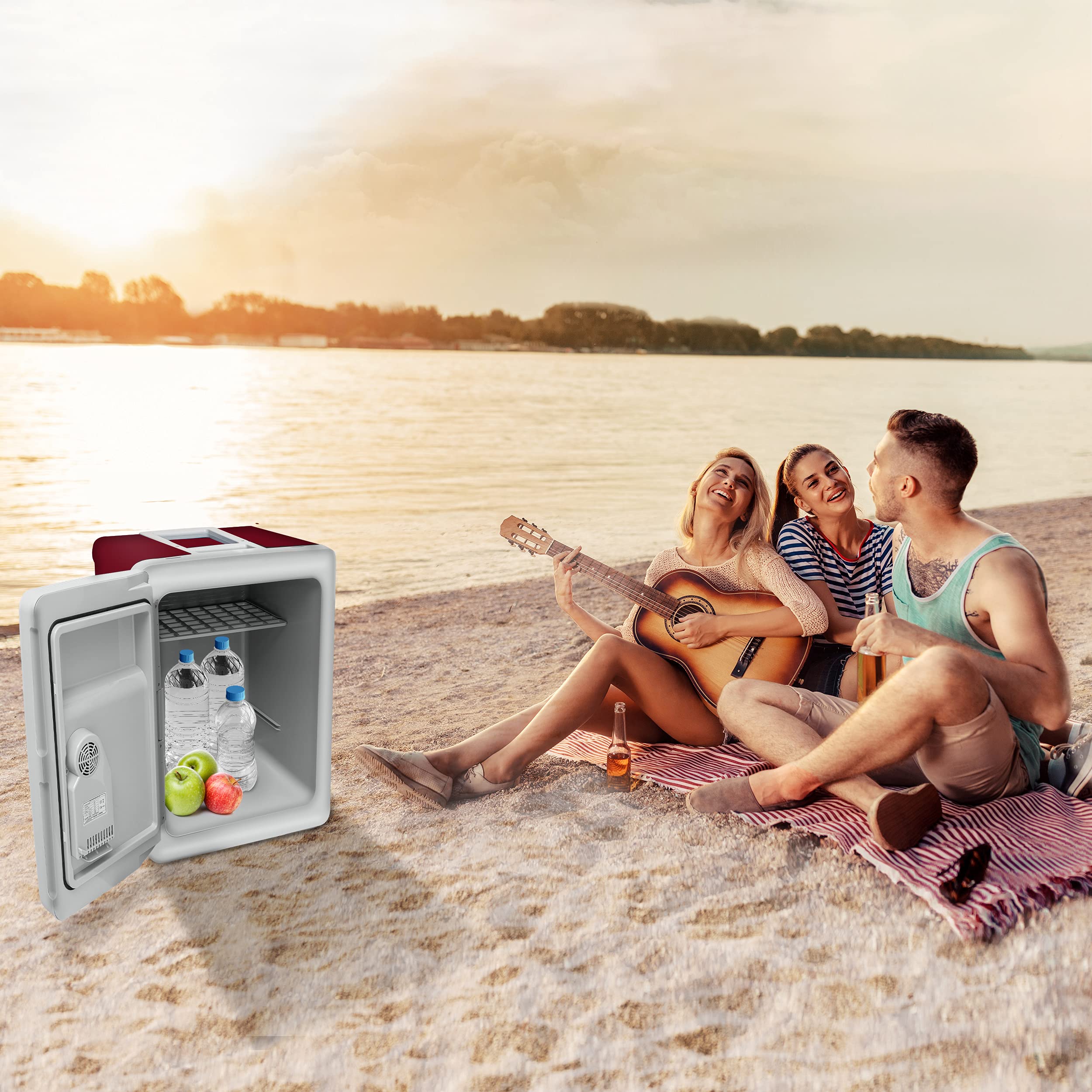 tillvex Elektryczna lodówka turystyczna 40 l na kółkach, mini lodówka 230 V i 12 V, do samochodu, na kemping, chłodzi i ogrzewa, tryb ECO (czerwony)