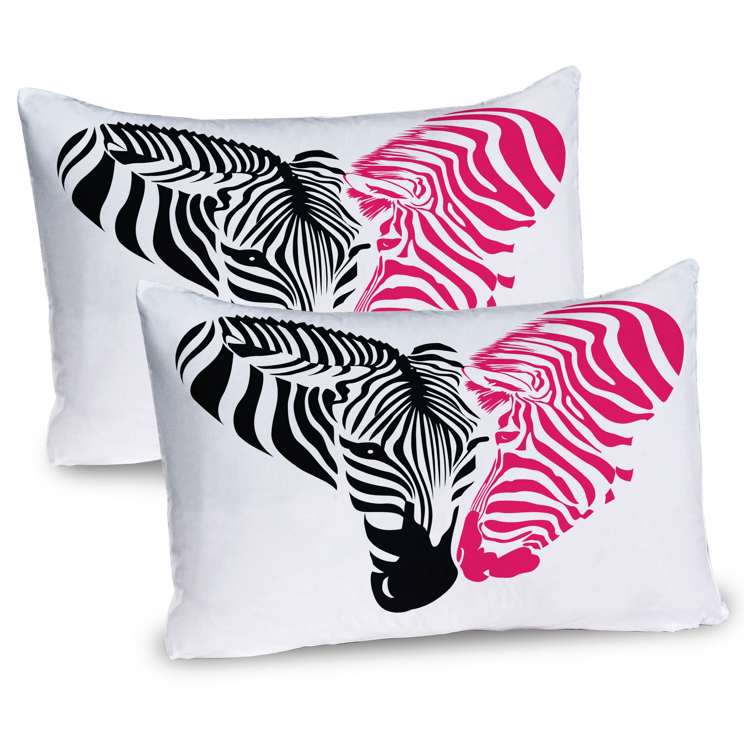 Ambesonne Pink Zebra Pillow Sham Set of 2, Zebra Couple Heads in The Shape of Heart Love Wedding Celebration, Quality Microfiber Bedding Item for All Seasons, 26