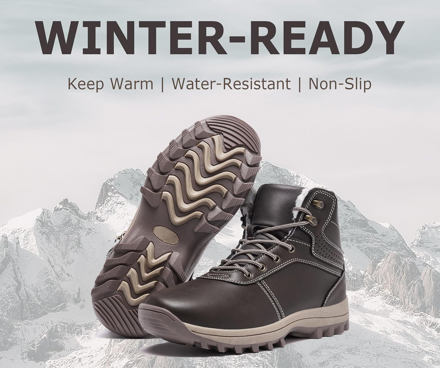 Men's Snow Boots Warm Fur Lined Winter Shoes Non-Slip Water-Resistant Outdoor Insulated Shoe - Image 5