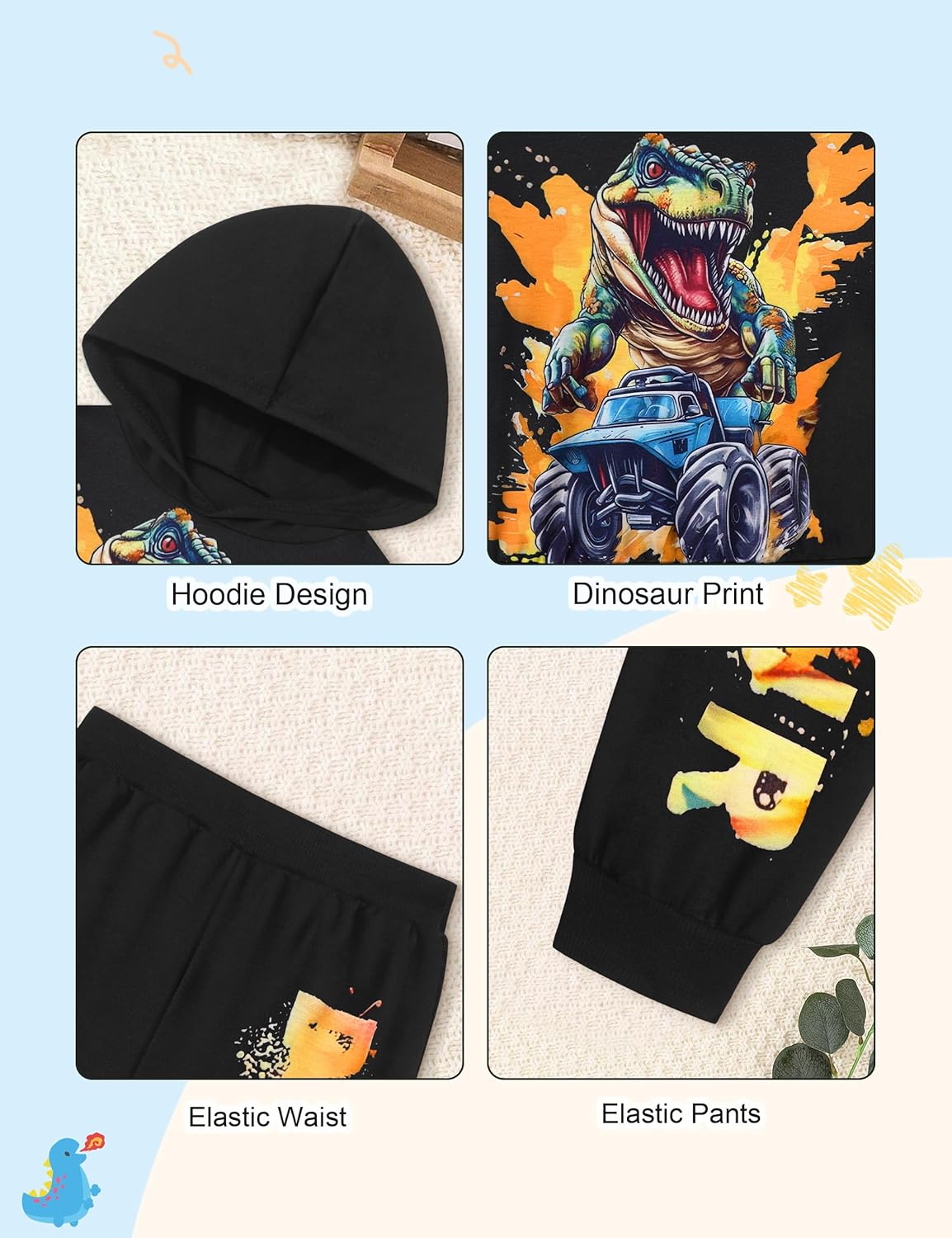 Toddler Boy Clothes Dinosaur Printed Hoodies Toddler Clothes for Boys Long Sleeve Sweatpants Set T-Rex Outfits 3-7t - Image 7