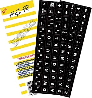 2PCS English Keyboard Stickers Waterproof Replacement Computer Laptop Keyboard Stickers White Lettering with Non Transparent Black Background