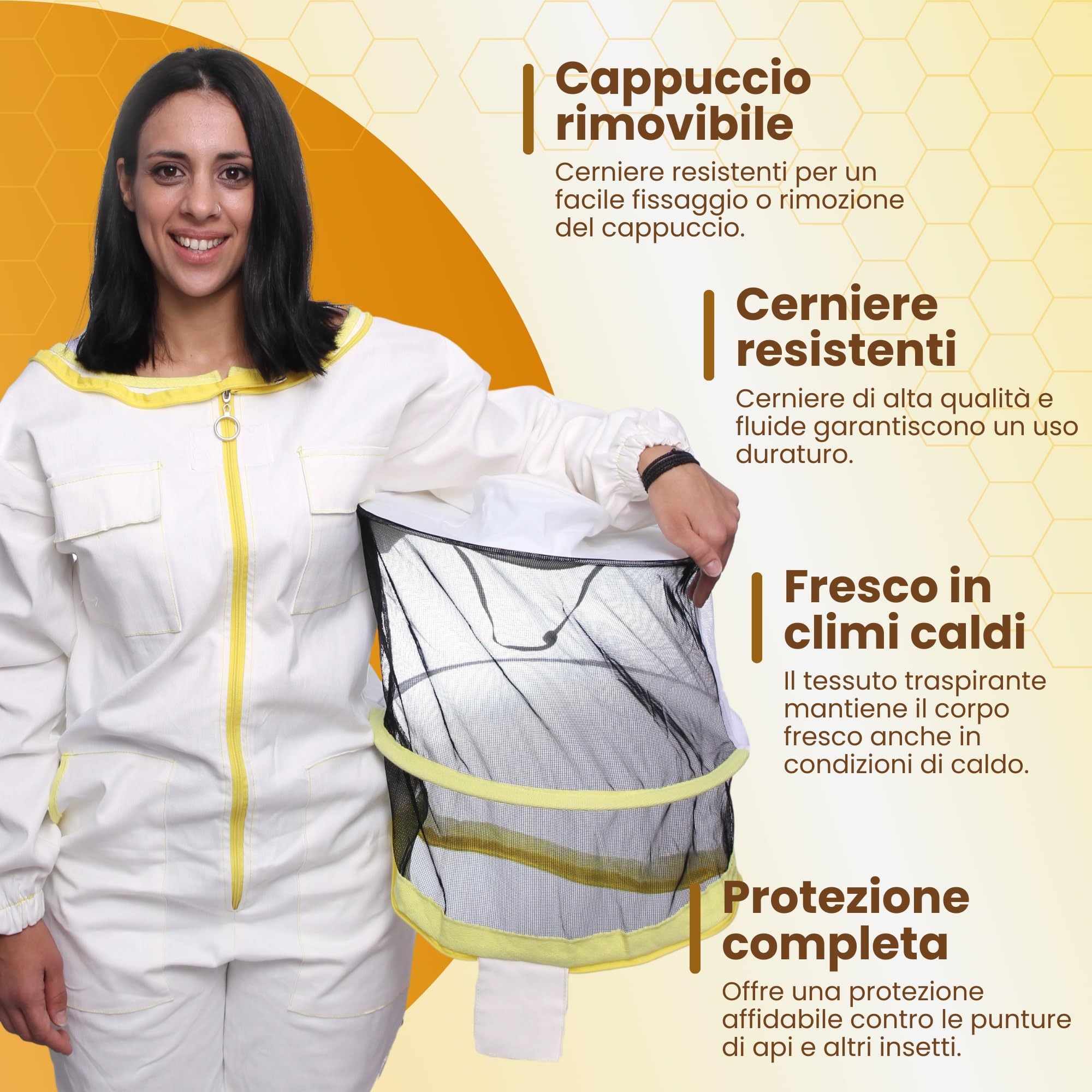 BEEART Tuta da Apicoltore Professionale con Cappello Rotondo Tuta Protettiva Unisex con Polsini Elastici Tessuto Traspirante Chiusura a Cerniera Protezione Completa dalle Punture di Api.Blanc M-3XL