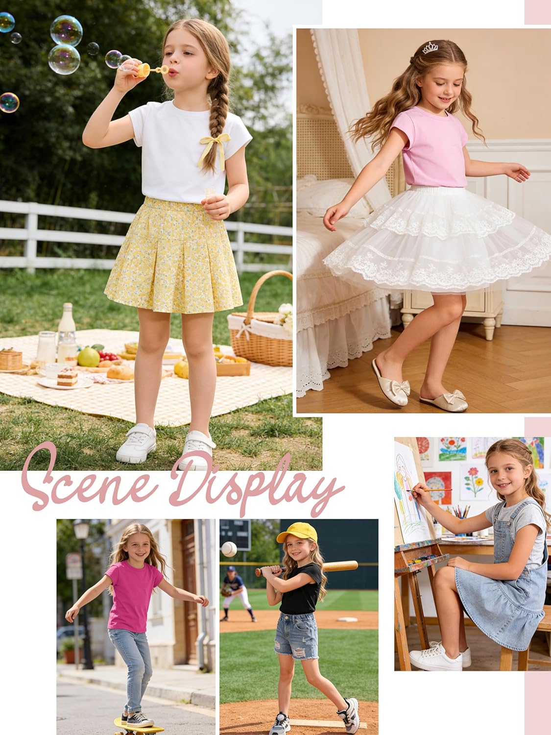 5 Pack Girls Shirts Cotton Short Sleeve Shirts for Girls Crewneck Kids Tshirt Clothes Summer Tops