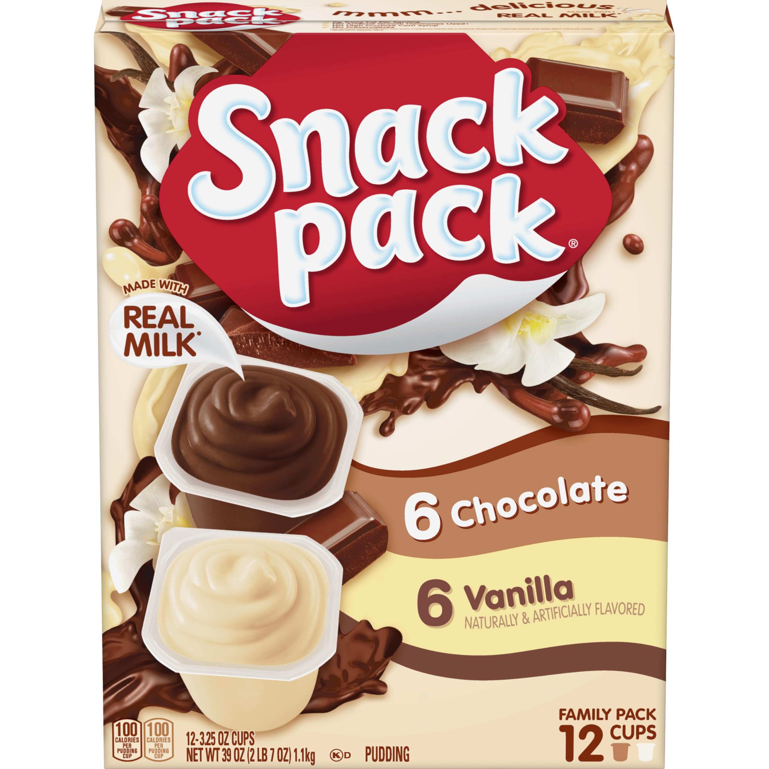 Chocolate and Vanilla Pudding Cups Family Pack, 12 Count, 6 Pack