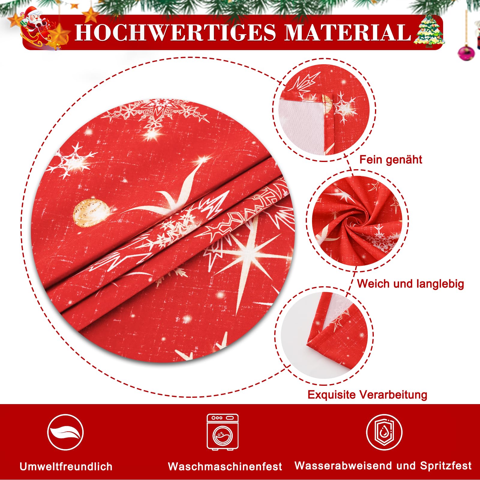 Yrendenge Kersttafelkleed, rood, afwasbaar, outdoor, rechthoekig, waterdicht, cartoon, huizen, boom, eland, tafelkleed voor winter, vakantie, woondecoratie, 130 x 220 cm