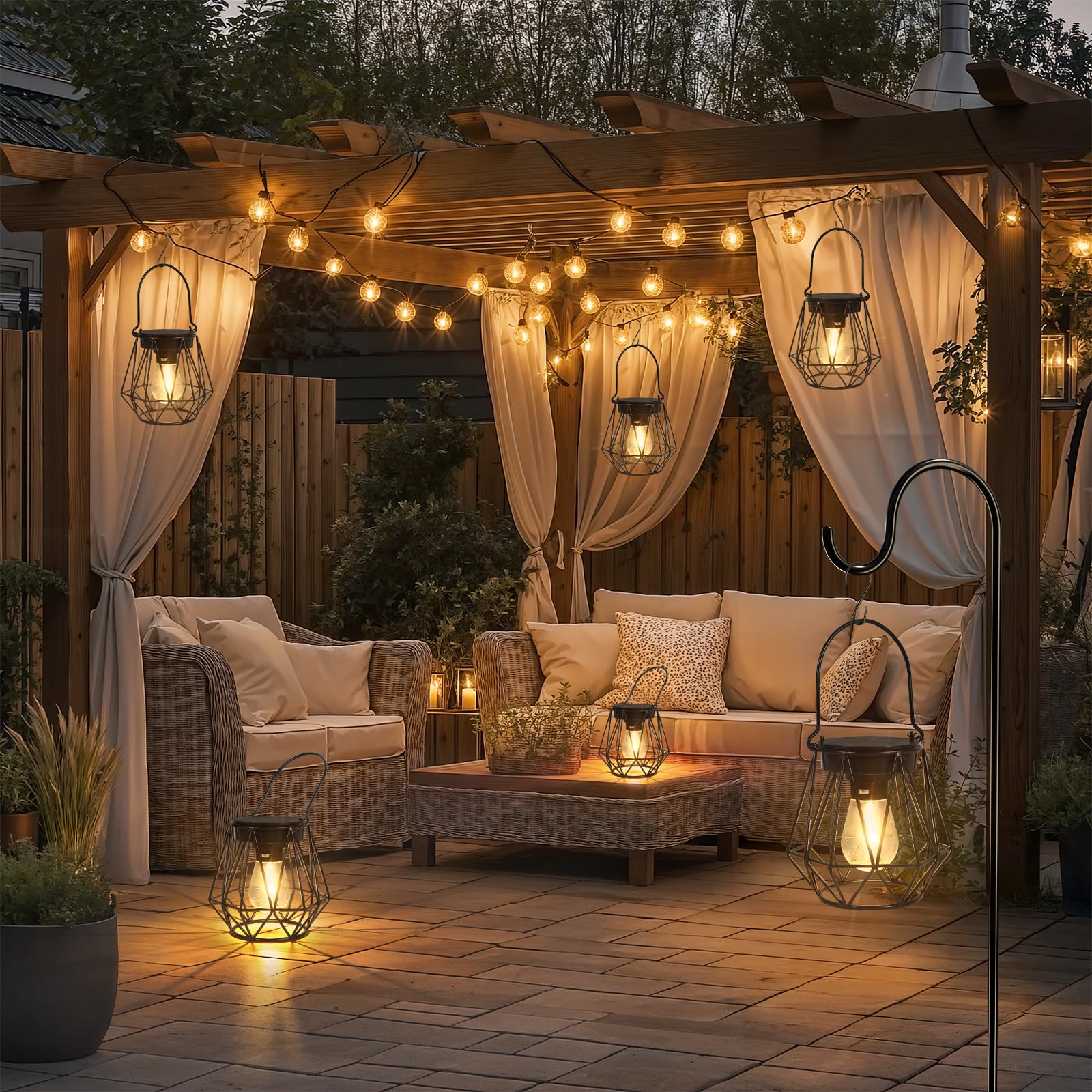 Lanterne Solari Da Esterno In Metallo – 2 Pezzi, Impermeabili IP65, Appendi, Decorazione Da Giardino, Balcone E Tavolo - 6