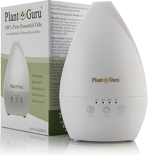 Miniatura 2 de Plant Guru Difusor ultrasónico de aceite esencial blanco 6.8 fl oz. con 0.5-0.3 fl oz. Juego de aceites esenciales para principiantes, pantalla