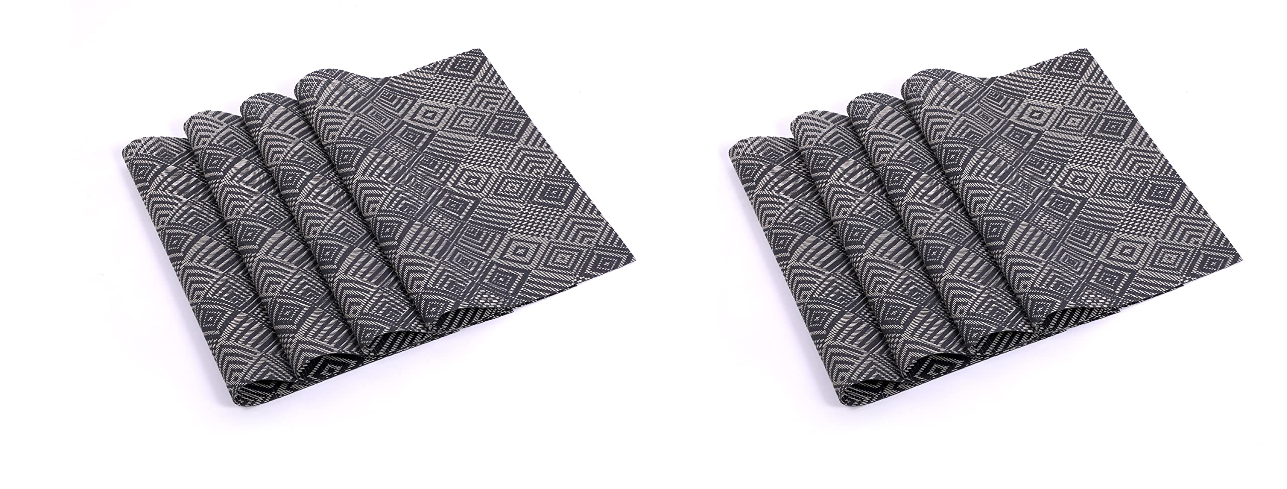 Bhaguji PVC Placemats Set of 8 Heat-Resistant Placemat for Dining Table Woven Vinyl Stain Resistant Table Mats Easy to Clean (Indian Grey)