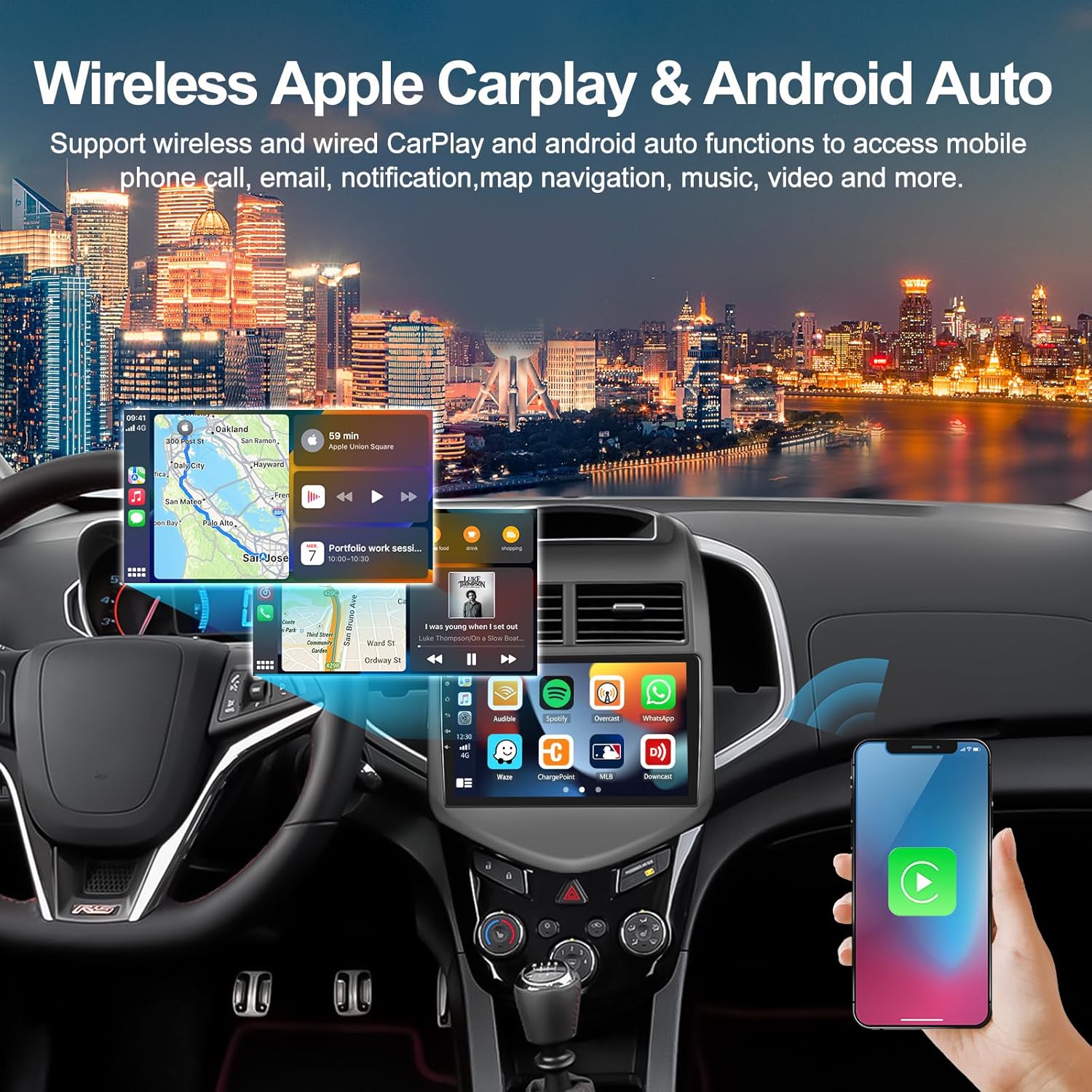 2G+64G Car Stereo Radio with Wireless CarPlay Android Auto for Chevrolet Chevy Sonic 2012-2015 Android 13 Radio 9" Touch Screen Bluetooth Car Radio with GPS Navigation WiFi Mirror Link Backup Camera