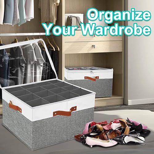 Miniatura 7 de Paquete de 2 organizadores de almacenamiento de zapatos para armario, caja de almacenamiento apilable de zapatos para entrada, armario de