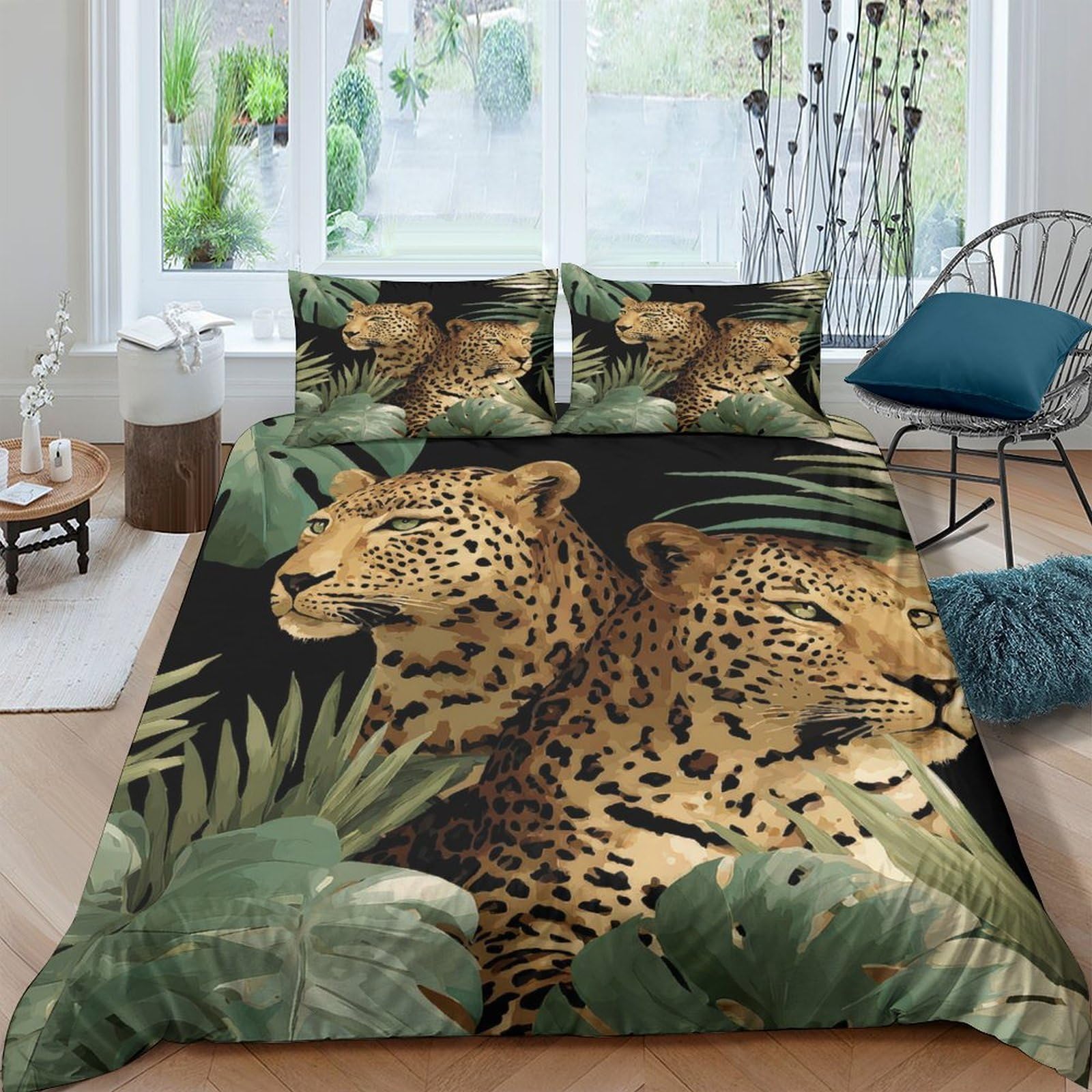 Ctjqhvkz Style-2 3D Printed Jungle Leopard Fitted Sheet Microfiber Soft Breathable Tropical Leaves Mattress Cover For Bedroom Home Decor Single（135X200cm）