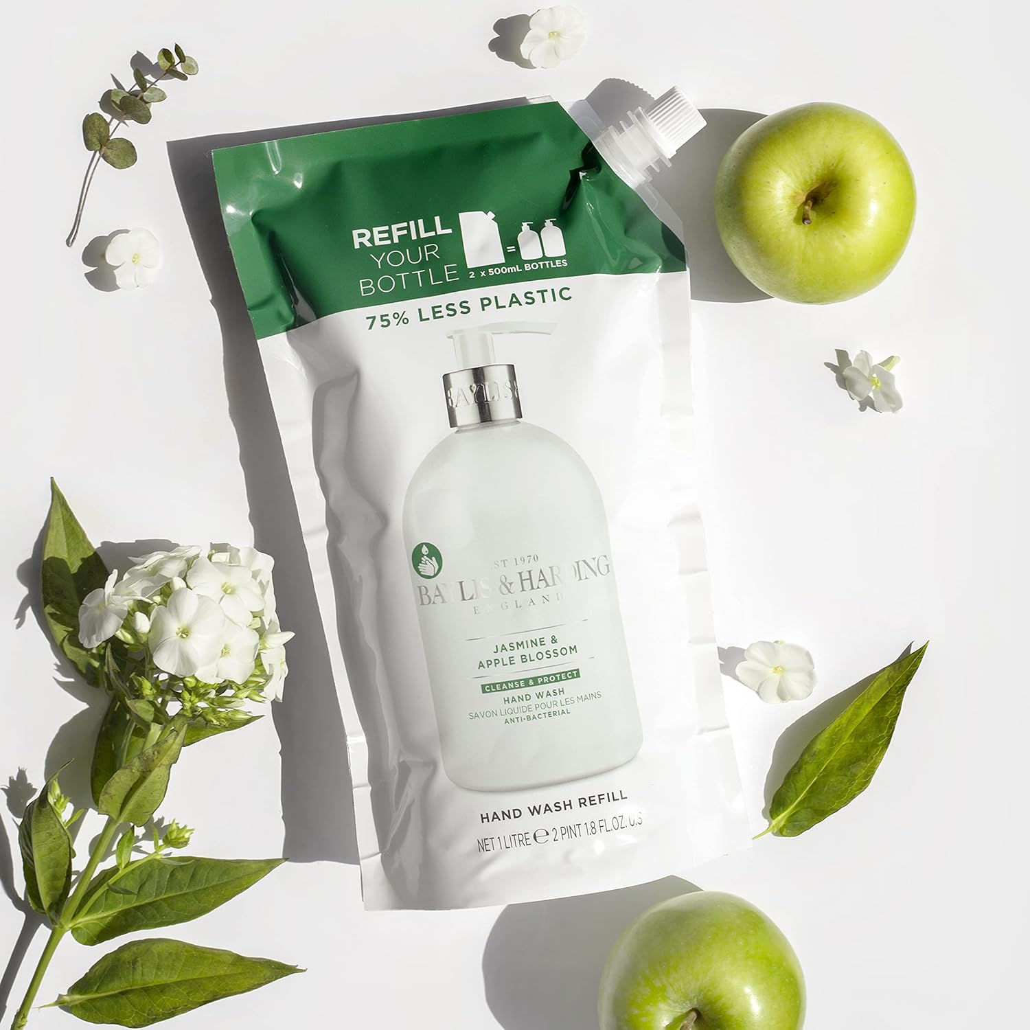 Baylis & Harding Jasmine & Apple Blossom AntiBacterial Hand Wash 1 litre Refill Pouch, Pack of
