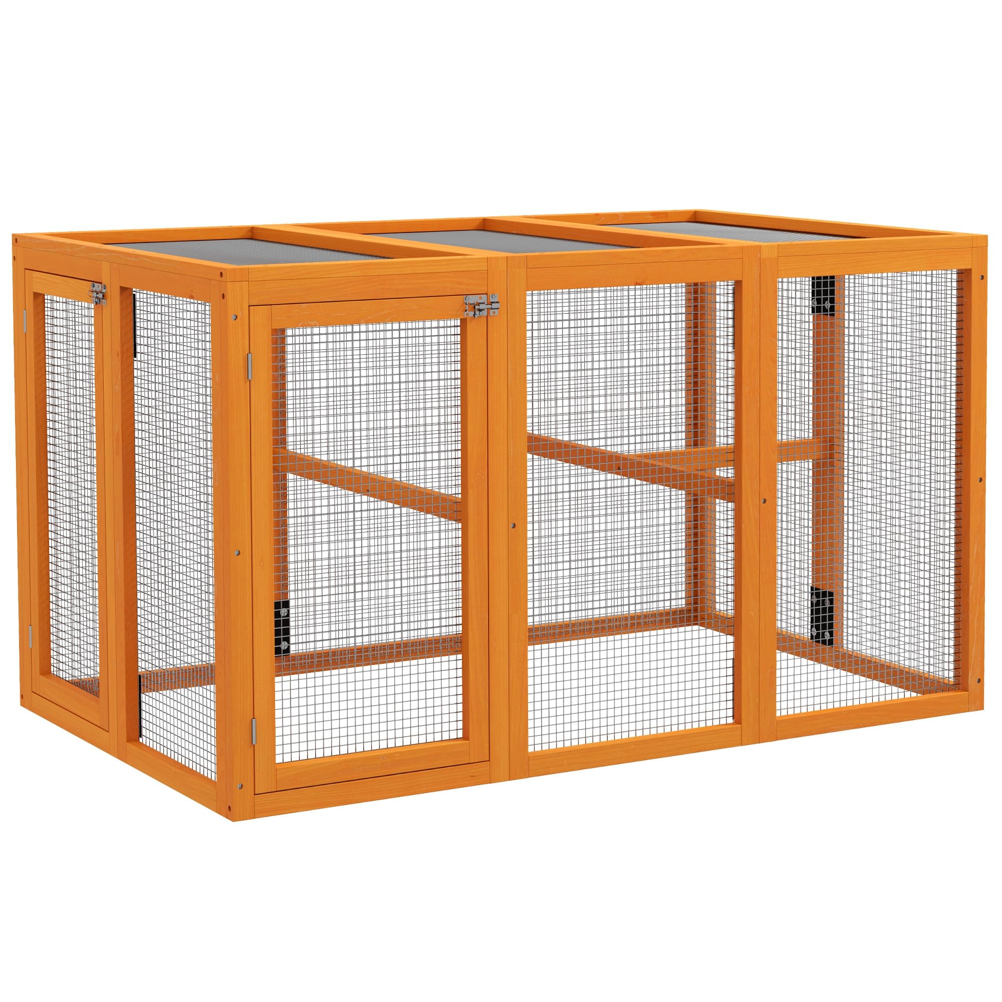 PawHutWooden Chicken Run Hen Coop House Combinable Design Outdoor Use with Perches, for 1-3 Chickens, Ducks, 140 x 84 x 80cm