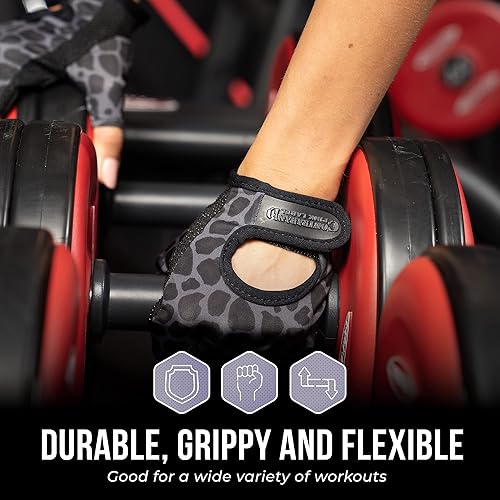 Miniatura 6 de 5297 Design Series - Guantes de levantamiento y remo con estampado de leopardo (par)  Ligero vegano medio acolchado de microfibra Amara cuero Amara