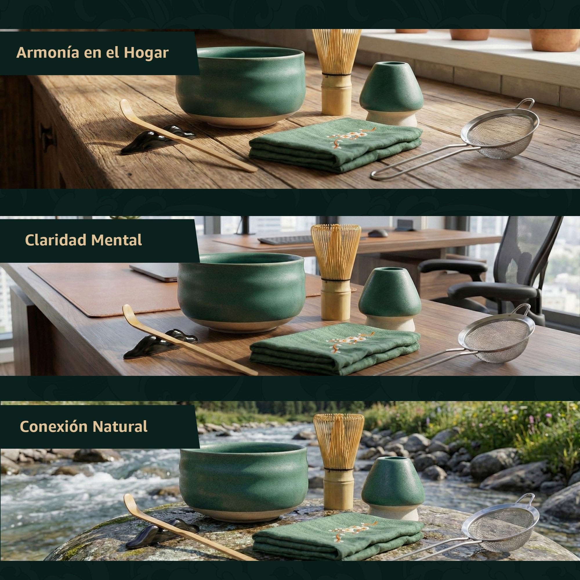 Te Matcha Kit Ceremonial Completo 8 Piezas – Bowl Cerámica 500 ml, Batidor Bambú Natural y Tamiz de Malla Fina – Kit Te Matcha Premium para Preparar Té Matcha Tradicional Japonés
