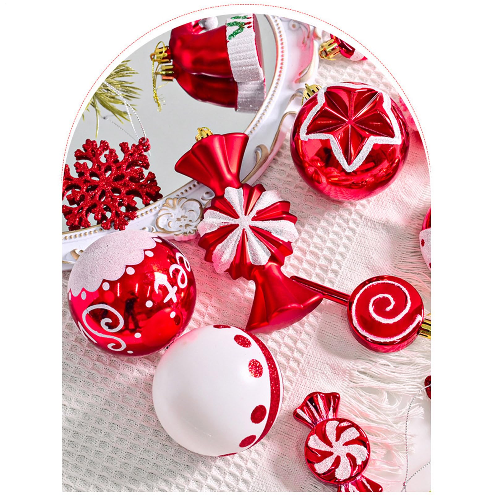 Weihnachtsschmuck in Kugel – 78 Stück Partydekorationen in Rot und Weiß, Weihnachtsbaumkugeln, Dekoration | für Wand, Schlafzimmer, Wohnzimmer, Innen- und Außenbereich, Mantel, Küche, Kamin