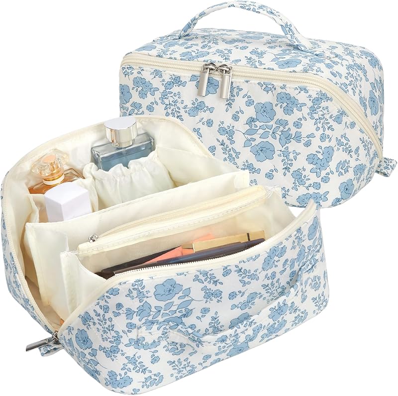 Necessaire de viagem floral Hibilog em algodão, formato plano com divisórias