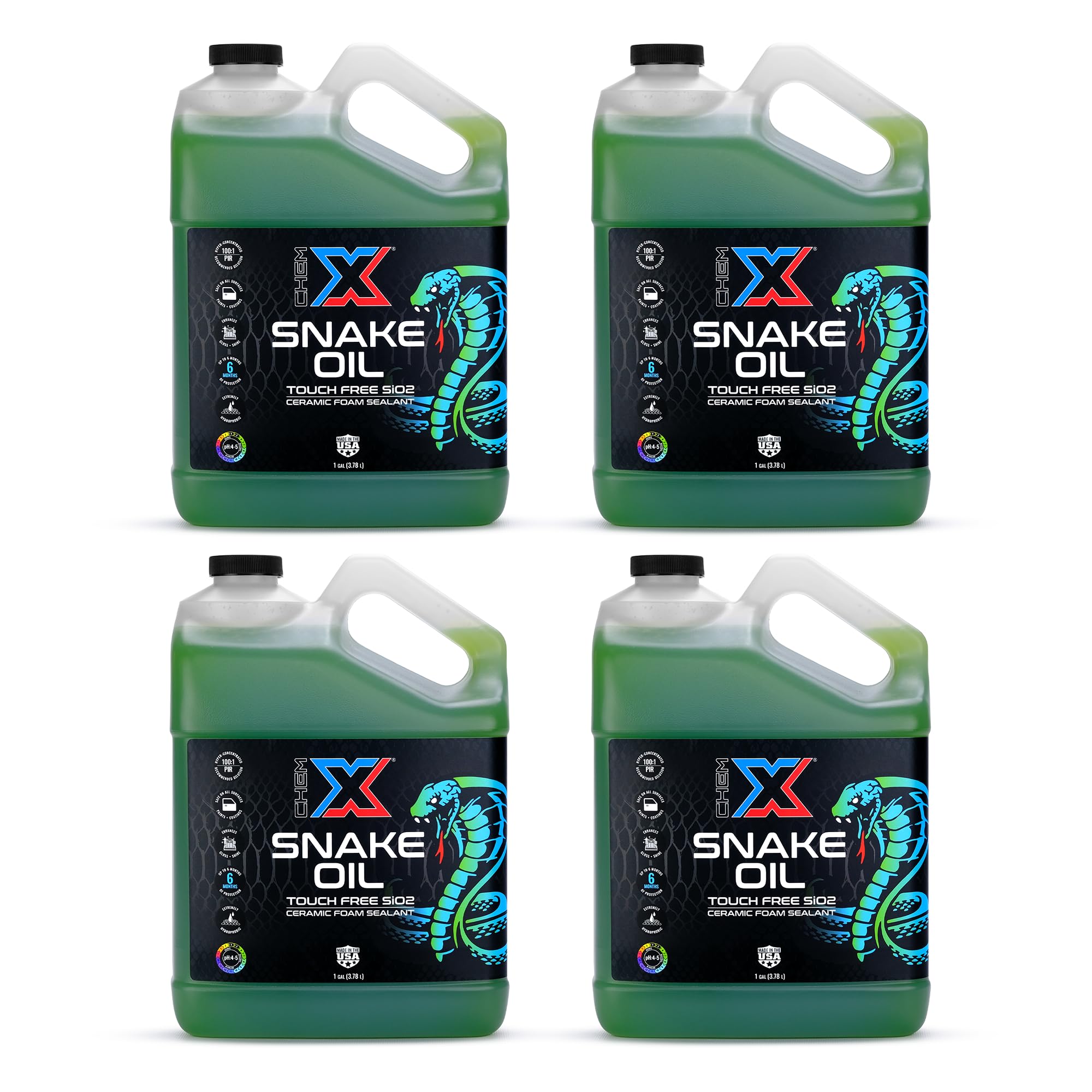 Chem-X Snake Oil: No-Touch Sio2 Lightning Fast Spray on Ceramic Foam On Sealant (Green, 4 Gallons)