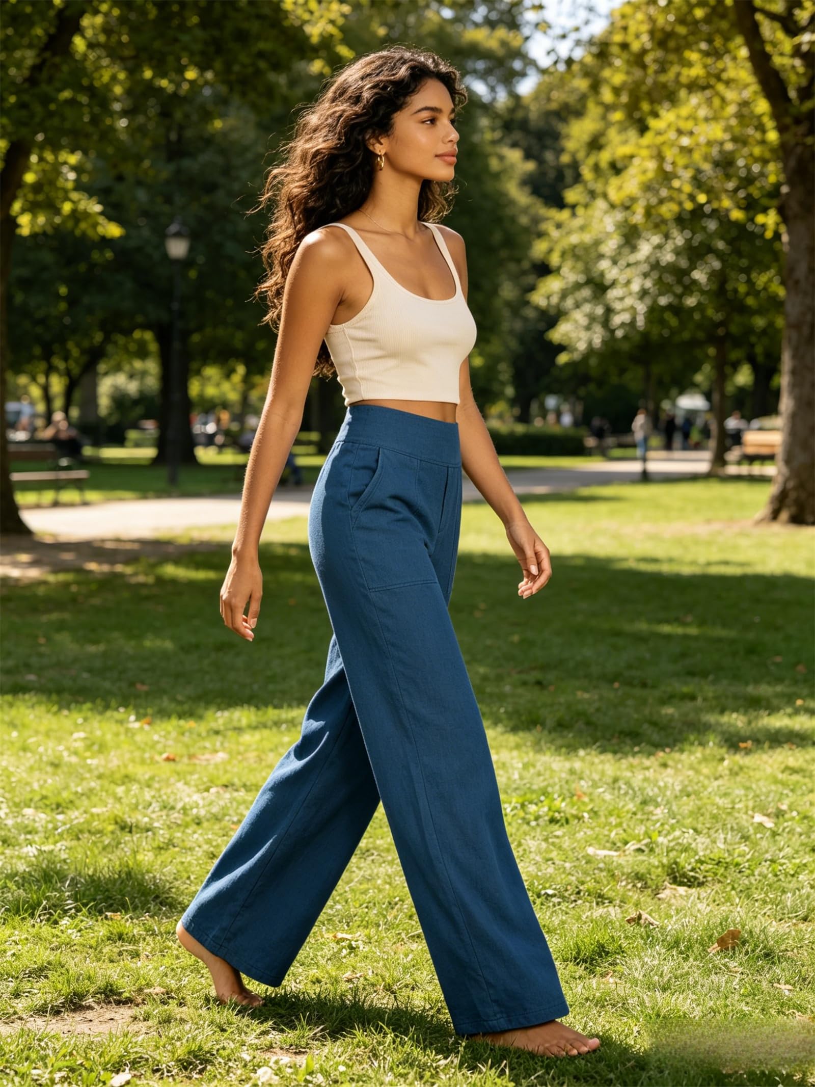 Pantaloni Casual da Donna in Cotone e Lino – Gamba Larga, Vita Elastica, Ideali per Spiaggia, Vacanze e Relax – vestibilità Ampia e Leggera