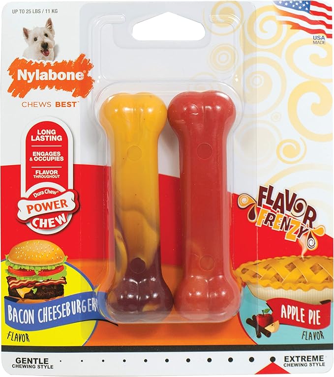 Nylabone Extreme Tough Dog Chew Toy Bones, Cheeseburger & Apple Flavour