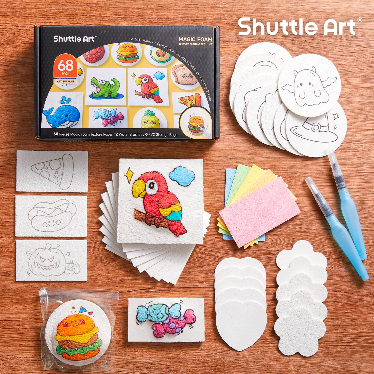 Shuttle Art Kit di Pittura Magica Gonfiabile da 66 Pezzi, Kit di Pittura Magica 3D con Spugna e Texture con 60 Fogli di Carta Spugna, Set di Pittura per Adulti, Bambini 6-12, Artisti, Kit di Pittura