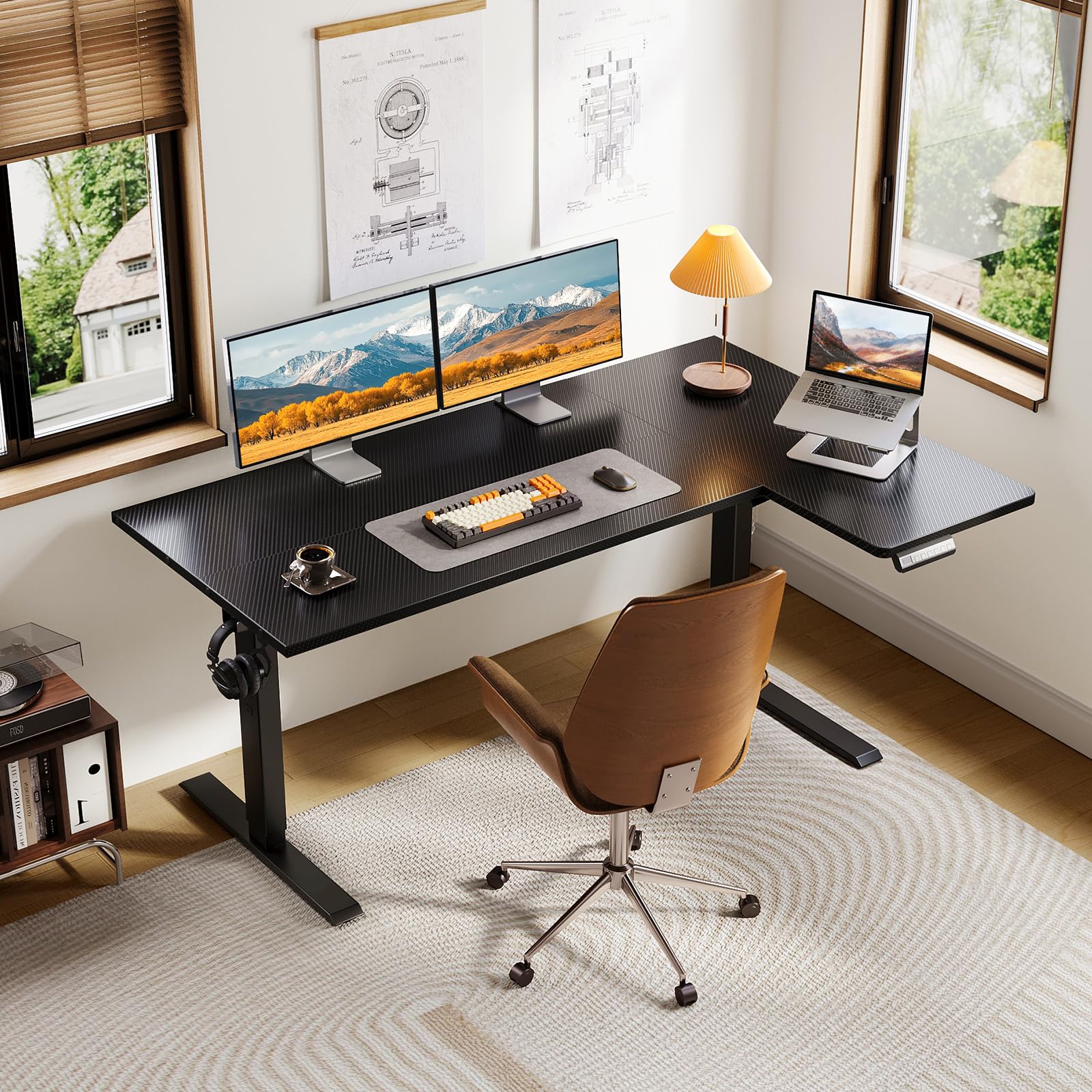 OffiGo Electric L Shaped Standing Desk 55 Inches Height Adjustable Table Reversiable Corner Stand Up Desk Lifting Computer — view 2