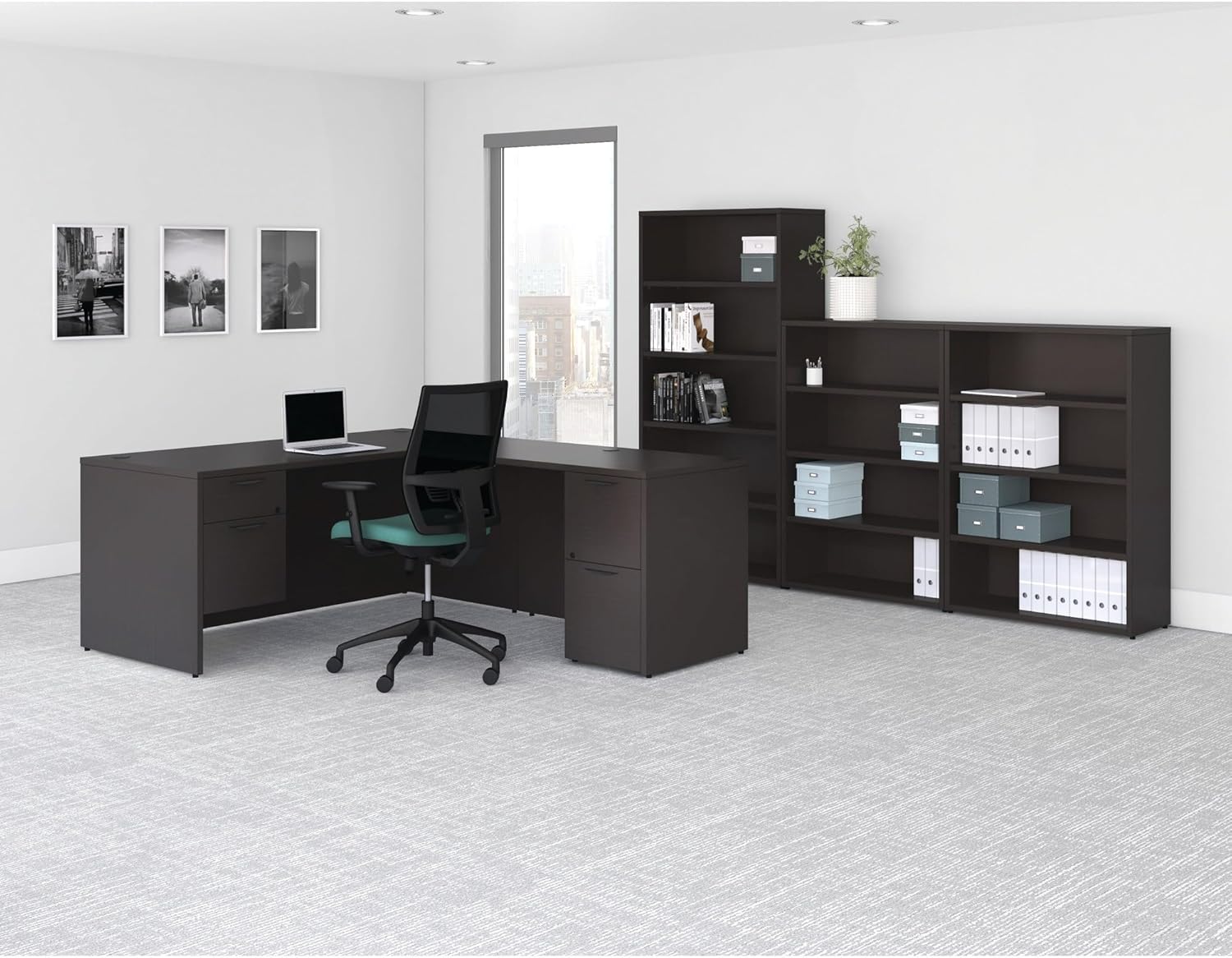 Lorell Prominence 2.0 Espresso Laminate Bridge, 48" x 24" x 29"