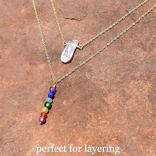 Miniatura 8 de ildsjela I AM ALIGNED. Handcrafted Rainbow Genuine Gemstone Crystal 7 Chakra Reiki Healing Multi-Birth Stones 14K Gold Filled Pride Yoga Necklace