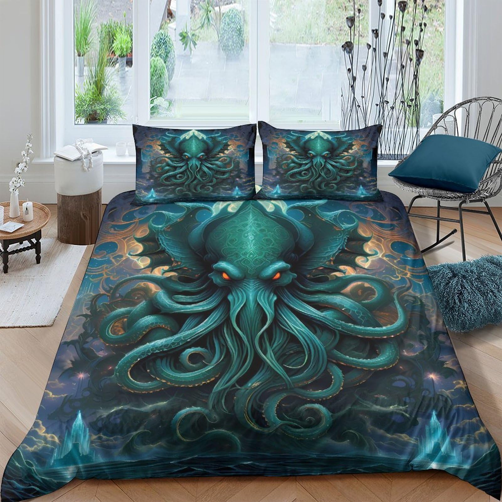 Ctjqhvkz Style-9 3D Printed Cthulhu Ocean Fitted Sheet Microfiber Soft Breathable Deep Sea Bed Cover For Bedroom Dorm Mattress Decor Single（135X200cm）