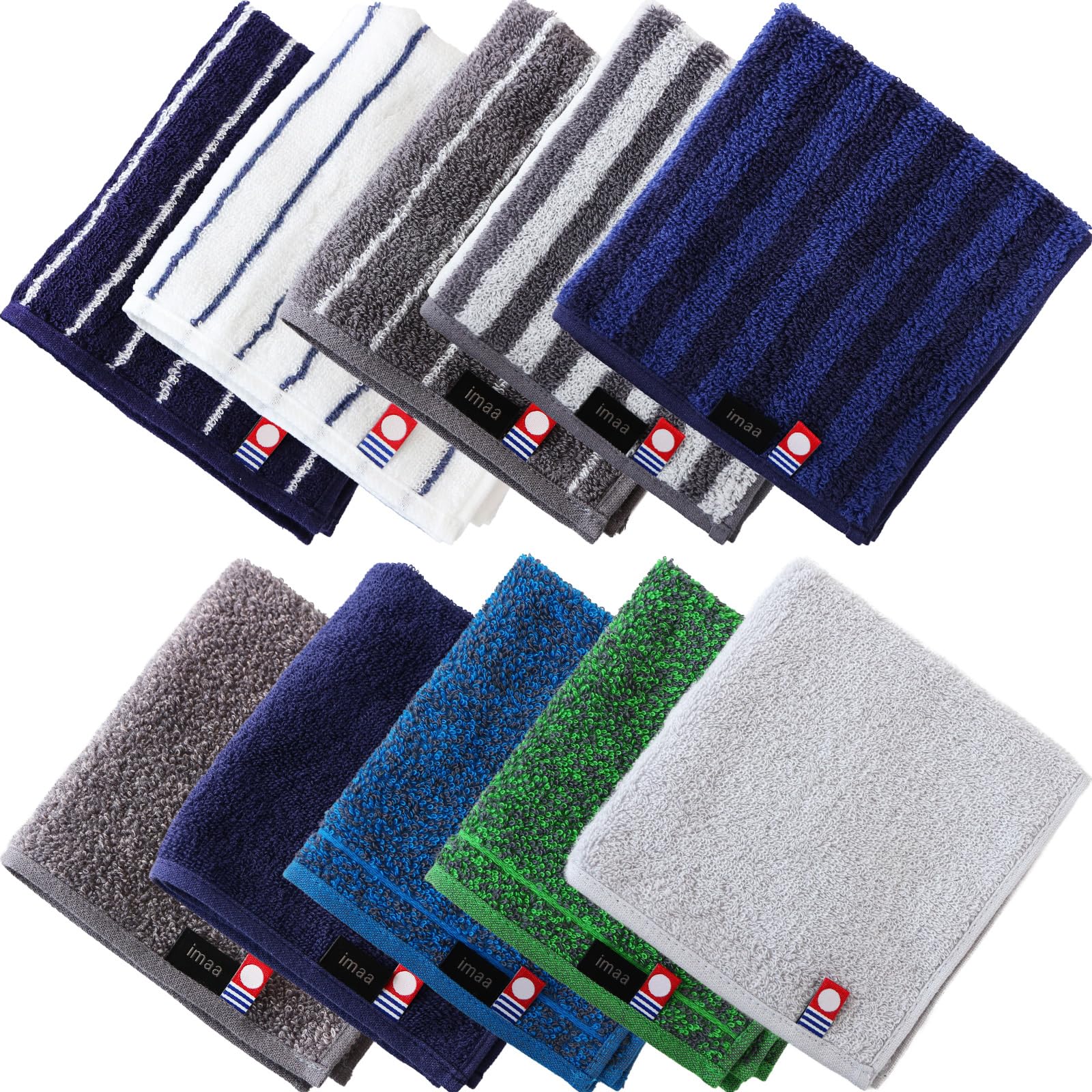 Imabari Towel Handkerchief Set of 10 Cotton Gauze Stripe 10x10in Japan