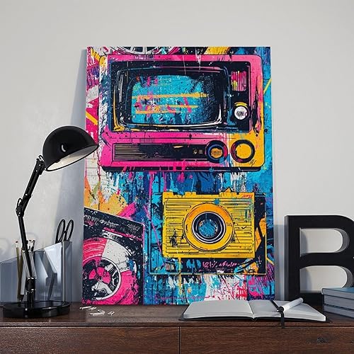 Miniatura 8 de XAHOR Retro Graffiti Wall Art  Pop Art Urban Poster with Cassette & TV  90s Nostalgia Room Decor Canvas Wall Art Print Poster For Home School Office
