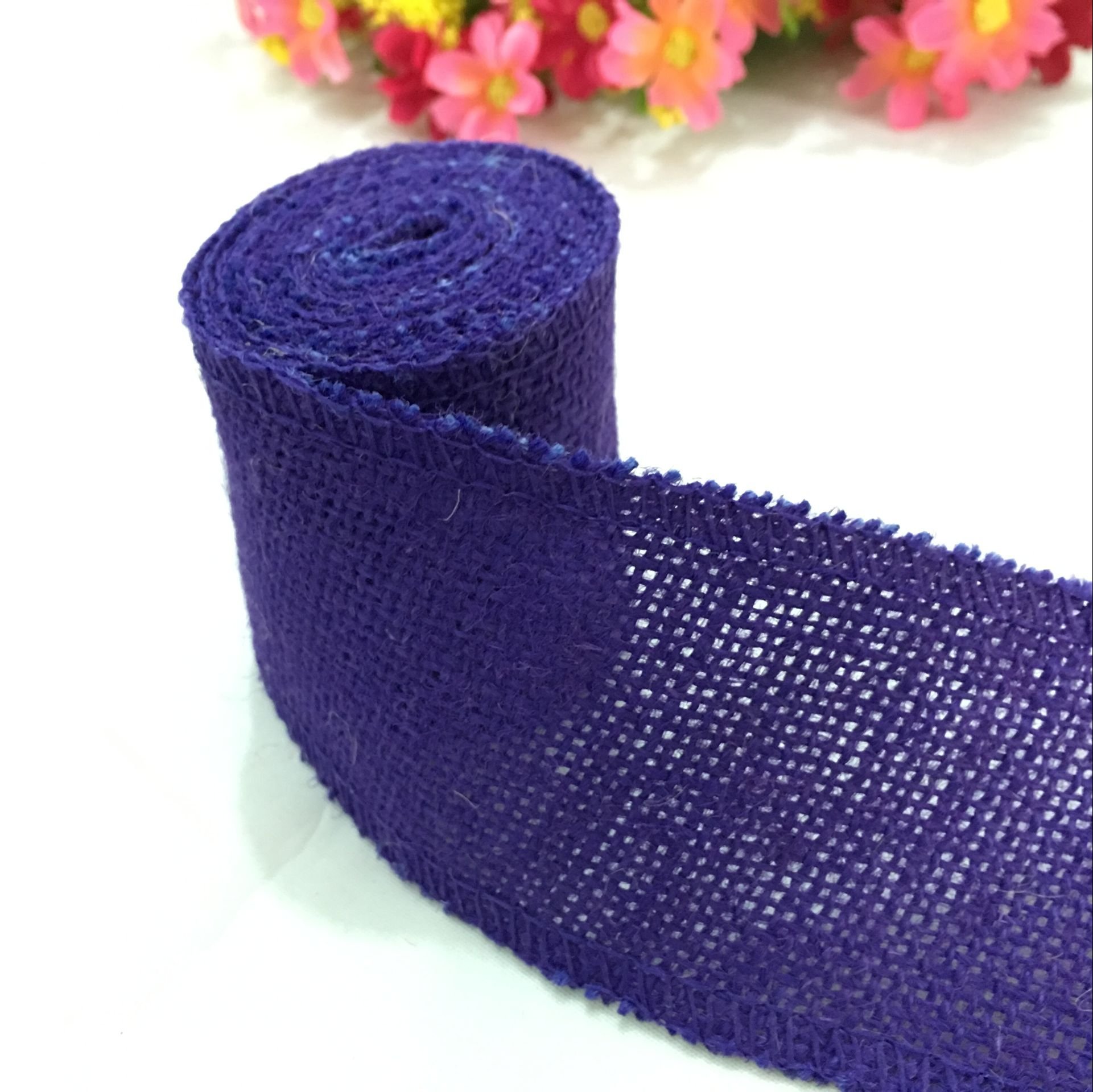 Ozxchixu Purple 2 Meters Width 6Cm Colorful Natural Jute Burlap Ribbon Jute Fabric Roll Hessian Ribbon Trims Tape Rustic (Purple)
