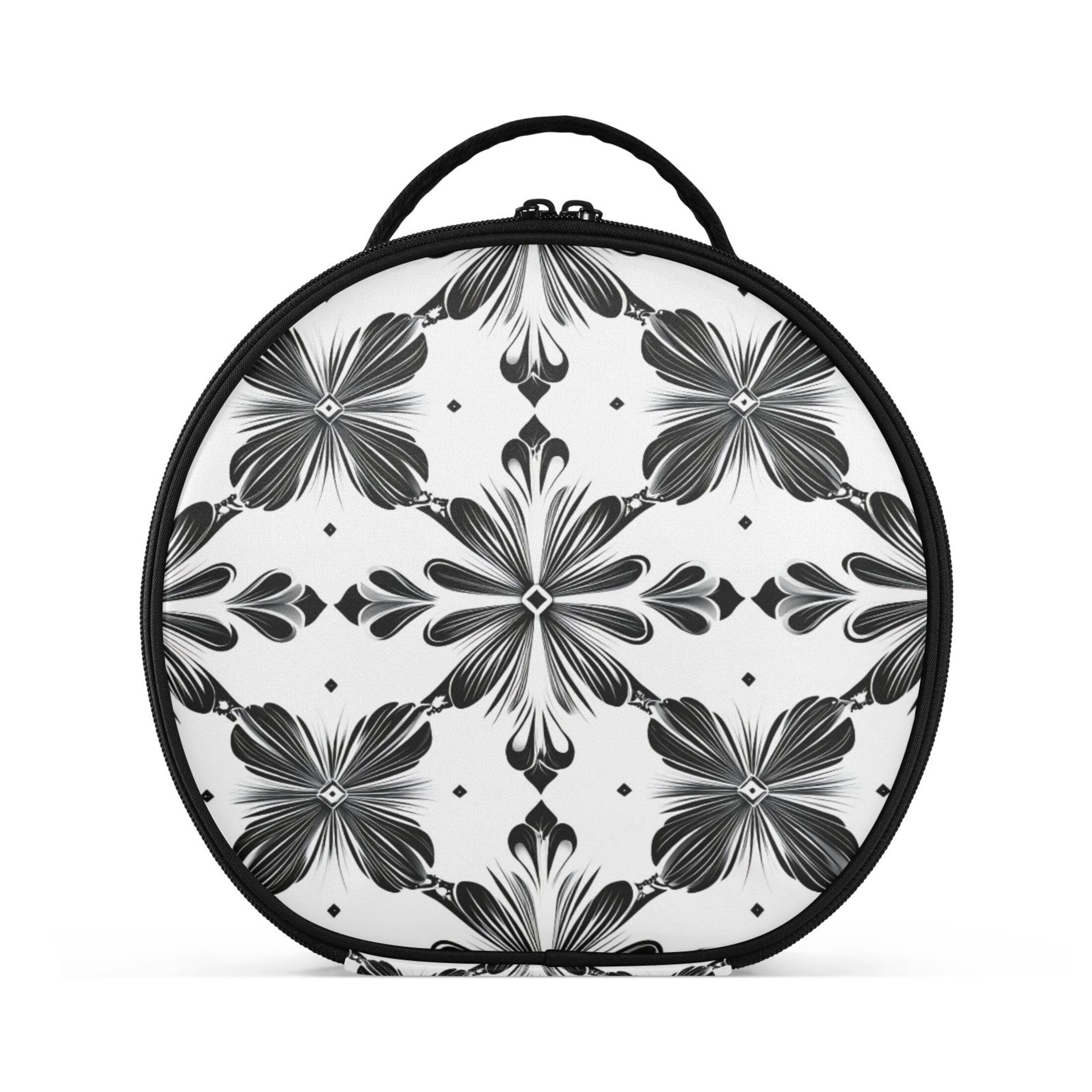 Takiito Geometric Motif Floral Travel Makeup Case Portable Makeup Box Artist Cosmetic Case Organizer With Adjustable Dividers