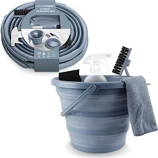 Collapsible Bucket Cleaning Set - Includes 2 Foldable Buckets, Spray Bottle, Rag, Scrubbing Brush and Sponge - Holds Up to 10 liters, Easy Storage, All-Purpose Cleaning Solution