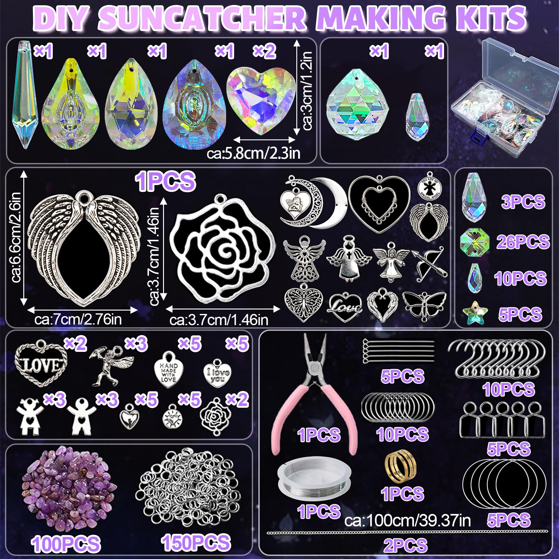Kit DIY 400 Pièces Attrape-Soleil En Cristal - Perles Réfléchissantes Pour Décoration Fenêtre, Mariage, Sapin De Noël