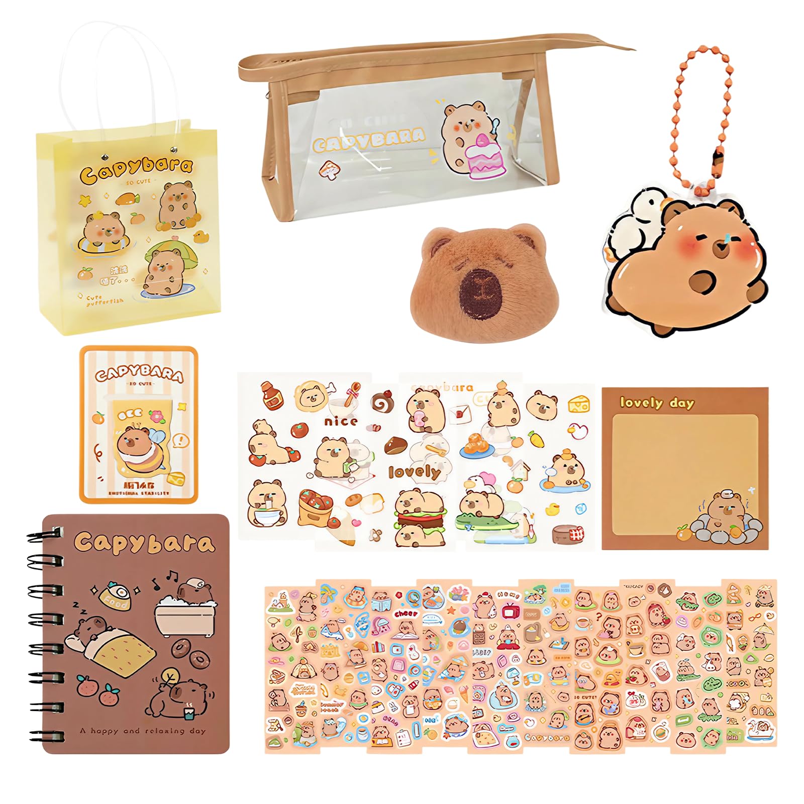 Capybara Stationery Set, Capybara Pencil Case Kawaii Pencil Pouch, Cute Canvas School Supplies with Stickers, Gift Box for Students Girls Boys