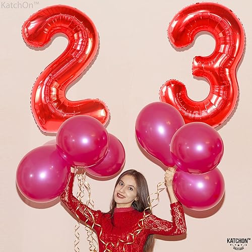 Miniatura 9 de KatchOn, Globos rojos del número 23, grandes, 40 pulgadas, 23 globos rojos para decoraciones de cumpleaños de 23 años para hombres, decoraciones de